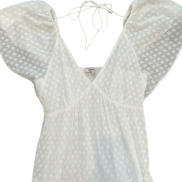 NWT Madewell White Crinkled Georgette Maxi Dress V-Neck Flutter Sleeves Size 8 - Picture 12 of 16
